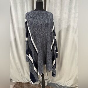 Navy and White Women's Poncho Sweater